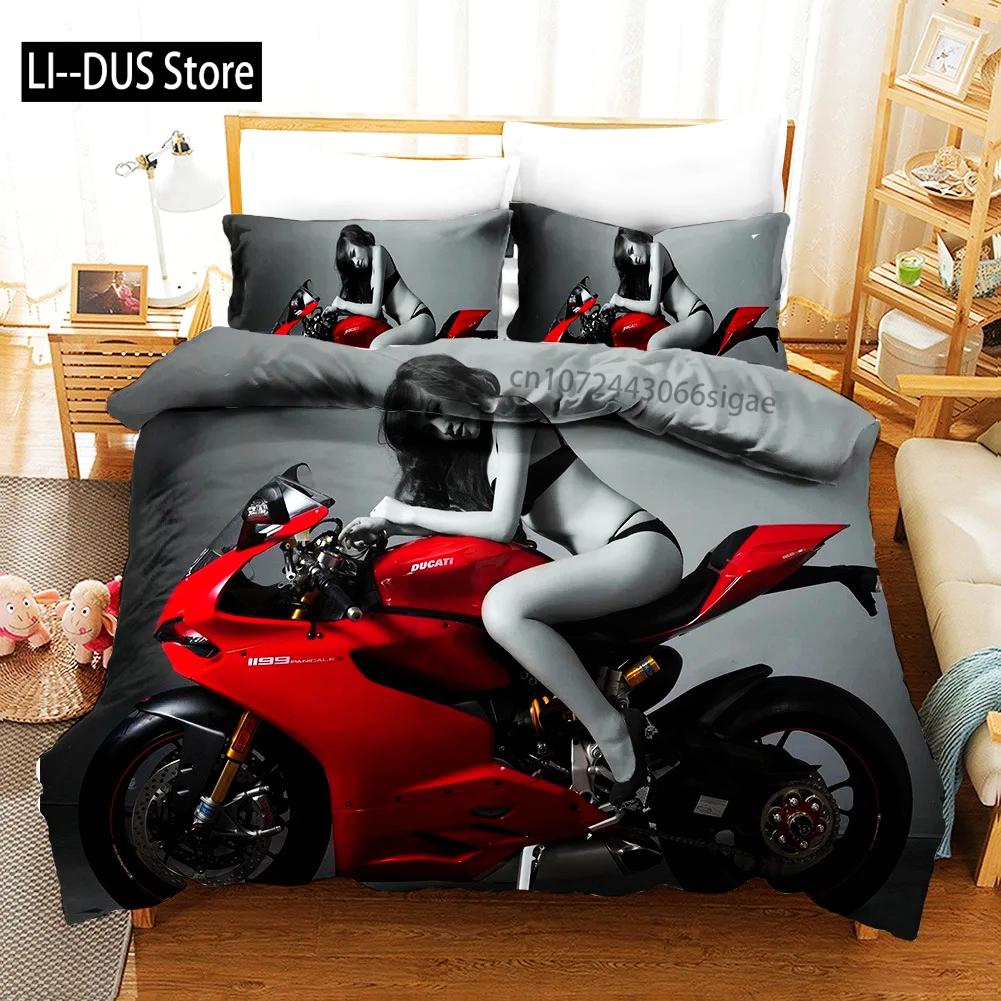 Sexy Girl Motocross Duvet Cover Extreme Sports Theme Bedding Set for Boys Teens Man Microfiber 3D Beauty Queen King Quilt Cover
