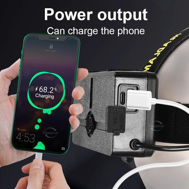 30W High Power XHP360LED Stirnlampe Wiederaufladbare Stirnleuchte Outdoor Wasserdicht LED IR Sensor Camping Jagd Stirnlicht Arbeitslicht