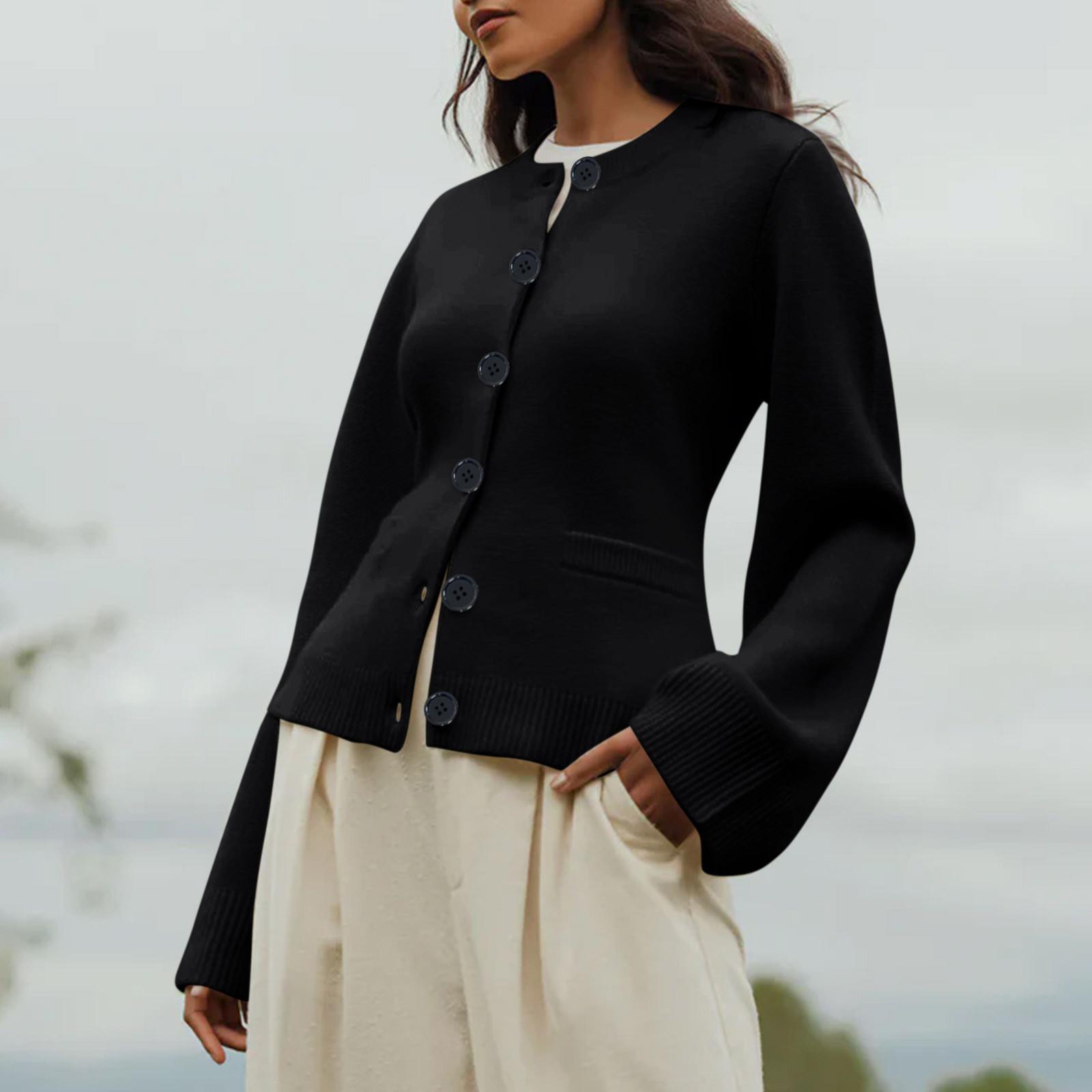 

Жіночі светри з кардиганом Kate, повсякденні, з відкритим переднім ґудзиком і довгими рукавами, МОДИШНИЙ КАРДИГАН З ШИРОКИМИ РУКАВАМИ L чорний