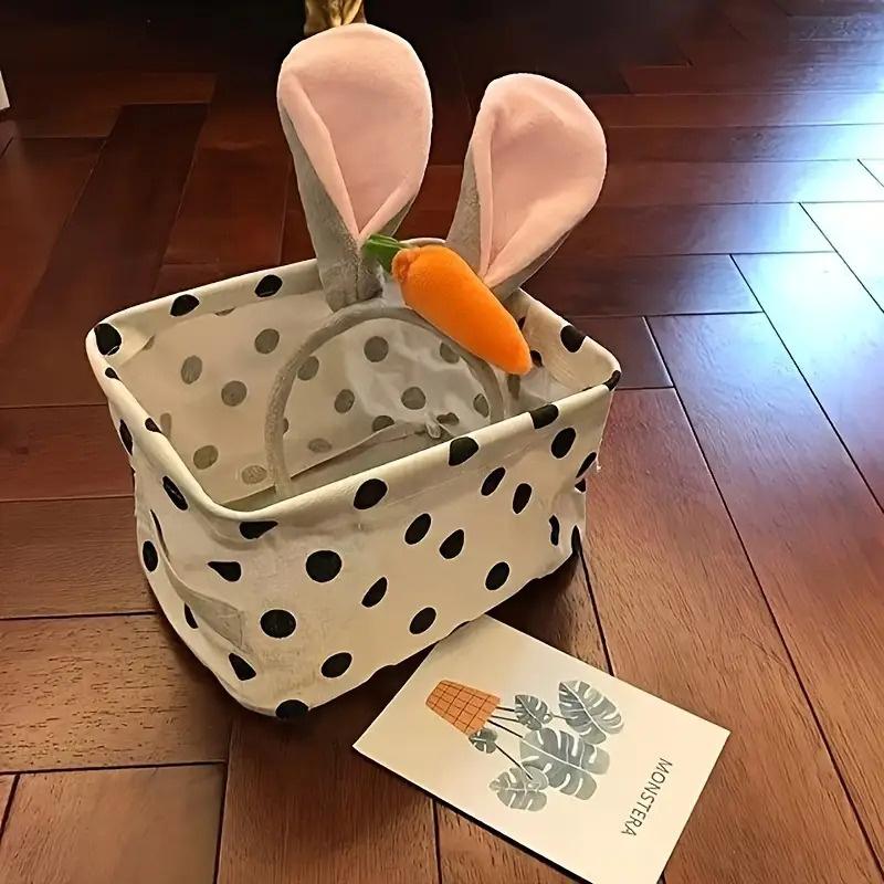 1Pc Black White Polka Storage Basket with Handle Modern Open-Top Tote Bag Durable Fabric Desktop Organizer Box for School Office