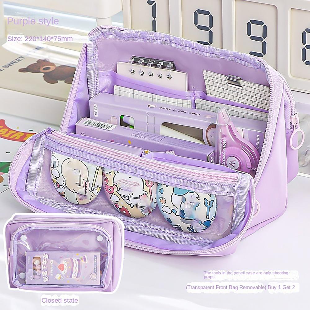 Pocket Partition Pencil Case Detachable Stationery Storage Pouch  For Office School Supplies