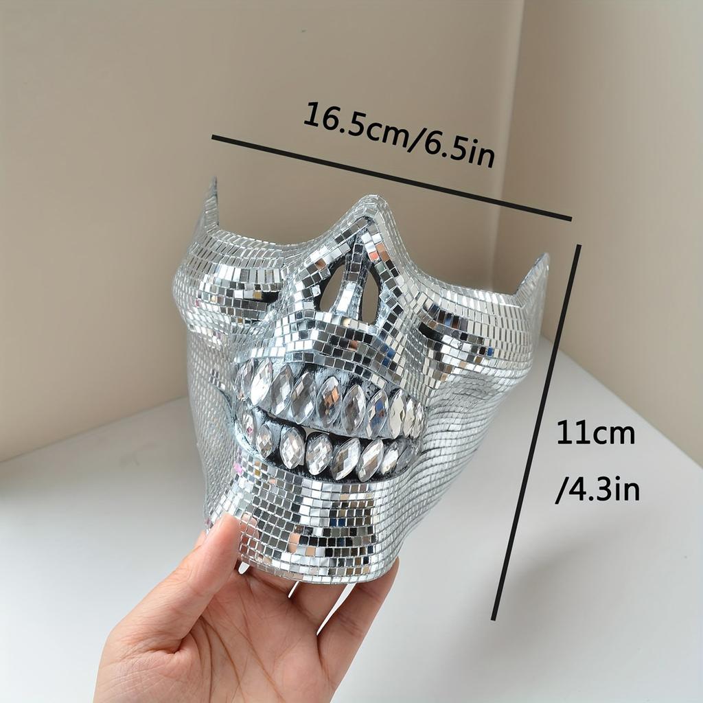 Crystal Skull Half Face Mask Dress Accessory Suitable for Halloween and Costume Parties with Reflective Disco Designs
