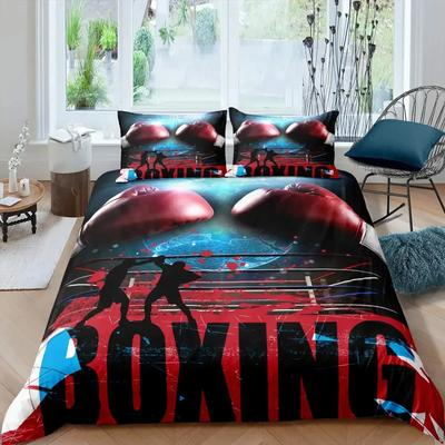 Boxing Duvet Cover Sports Games Theme Twin Bedding Set Microfiber Boxing Gloves Athlete Silhouette Queen King Take That Punch
