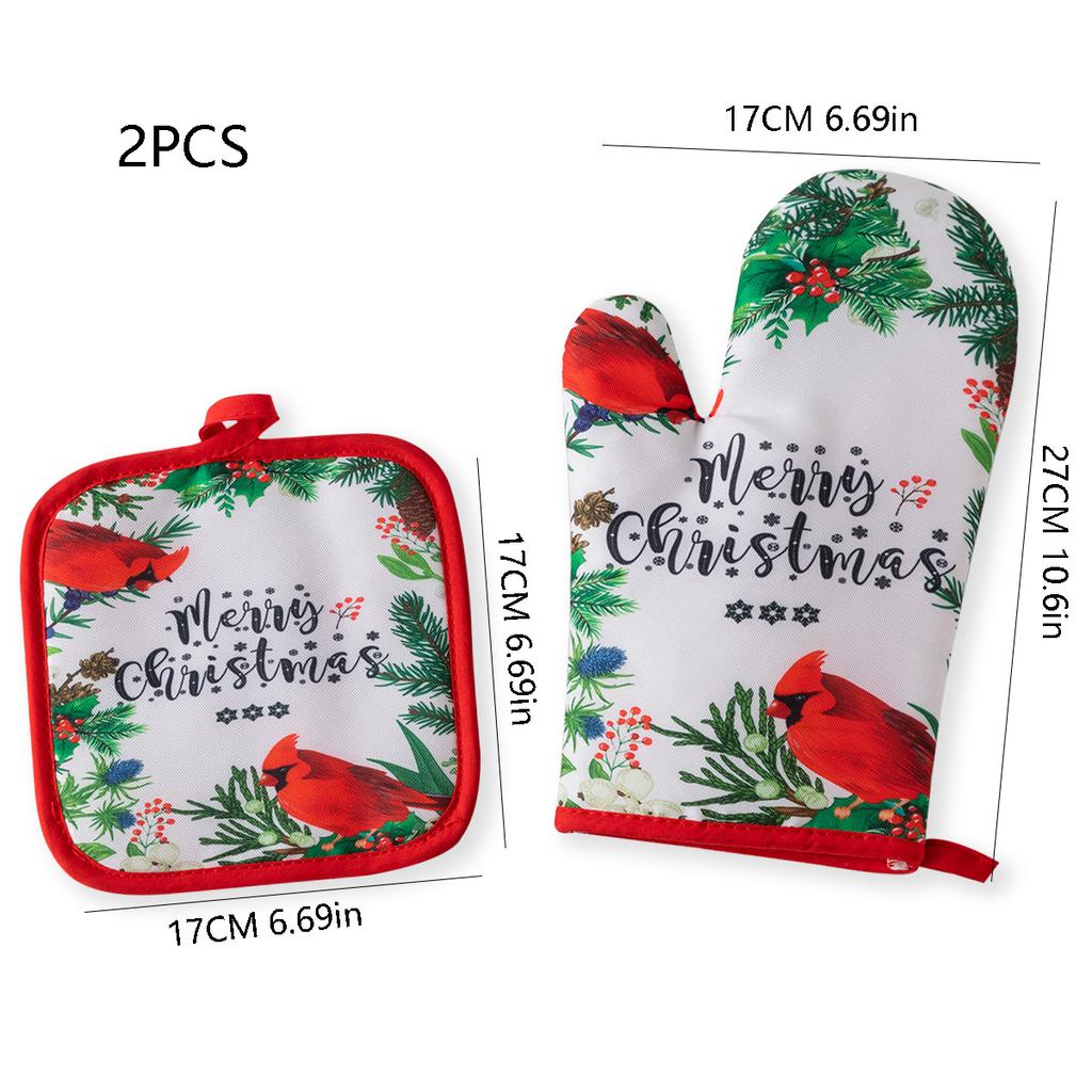 Verdickte Weihnachts-Ofenhandschuhe Backhandschuhe Hitzeschutz und Hohe Temperatur Mikrowellen-Ofenhandschuhe