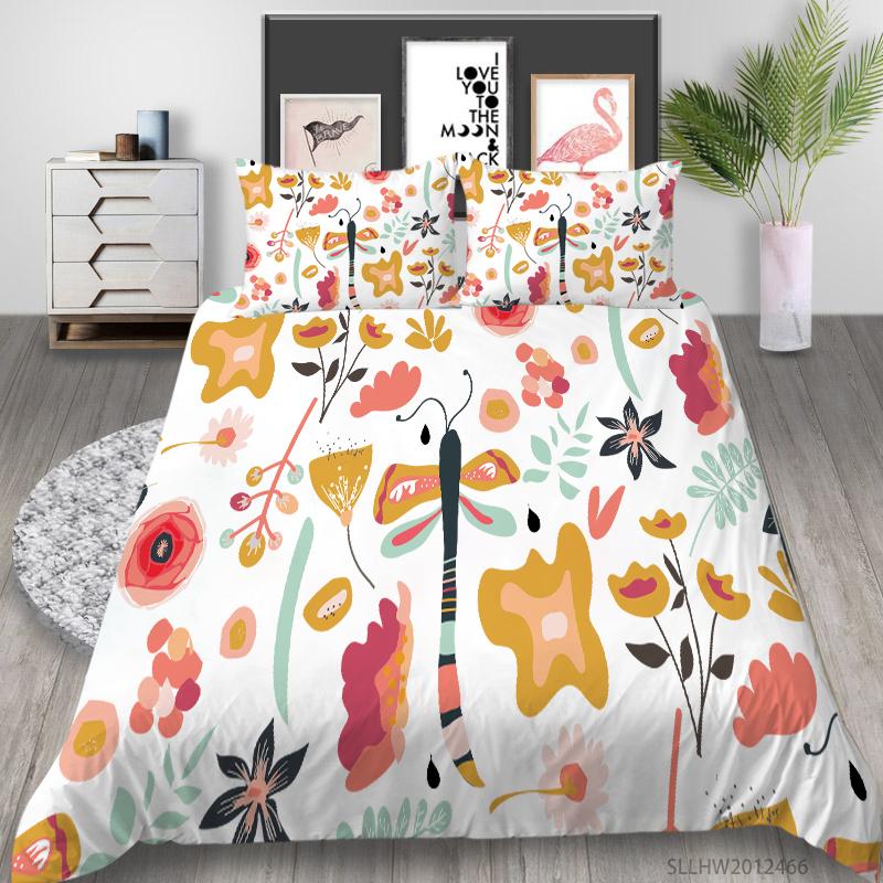 Flowers Theme Bedding Set Bedroom Quilt Cover Pillow Cover Home Bedding Set AU/EU/US Full Size Single/Double Bed Home Furniture