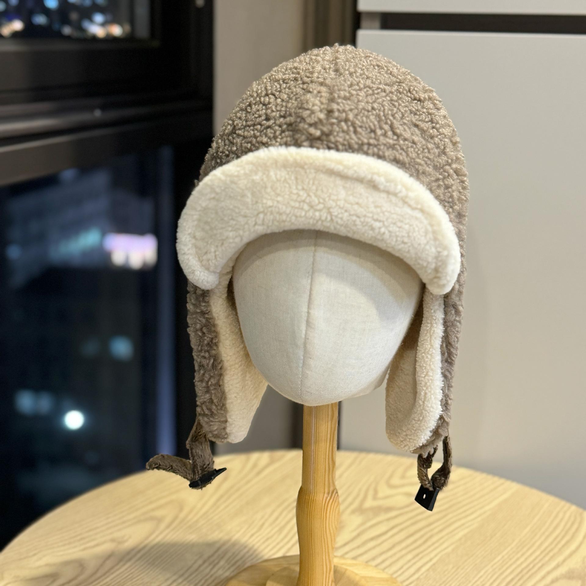 

New winter warm Lei Feng hat for women, lamb wool plush ear protection hat, outdoor cold-proof cycling hat, aviator hat for men, trendy Adult54-60Average Size хакі