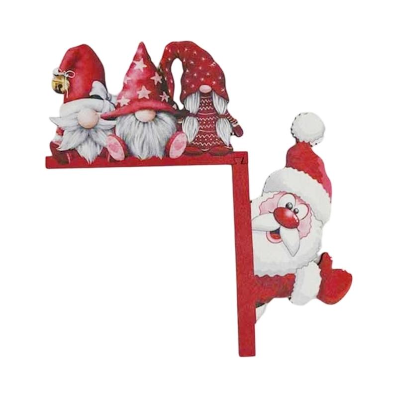 Christmas Wooden Door Hangings Santa Reindeers Carving Wall Ornament For Indoor Outdoors Holiday Season Home Decoration Easy Installation