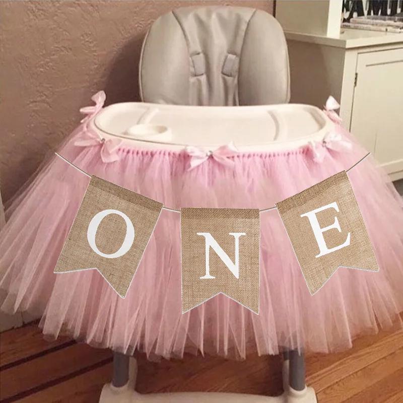 Babyshower-artiklar Jute ONE Girlang Första Födelsedag Festfavoriter Barnstols Fiskstjärt Flagga