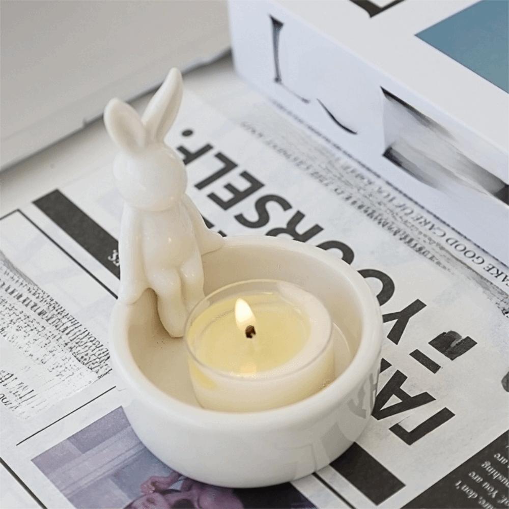 Ceramic Easter Rabbit Candlestick Heat Resistant Desktop Candelabrum  Holiday