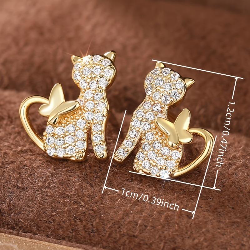 Elegant Cat Earrings Synthetic Zirconia Cute Animal Theme Jewelry Perfect for Women's Daily Wear and Party GiftsGood product