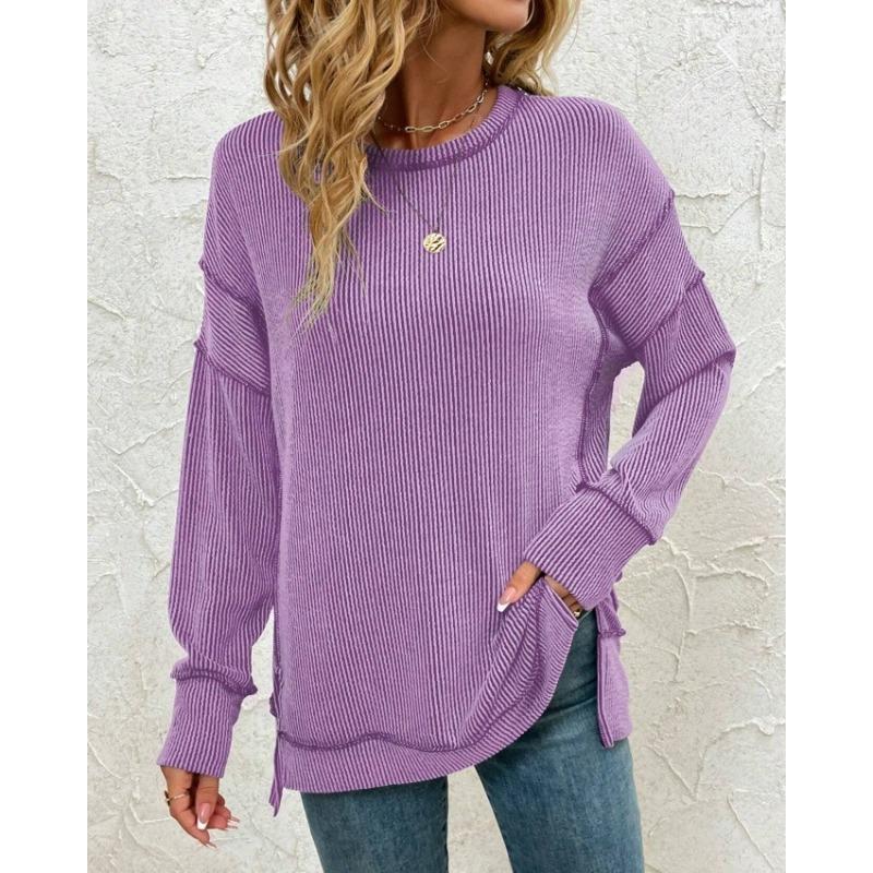 IHUASU Women's Fashion Casual Long Sleeve O-Neck Blouses & Shirts