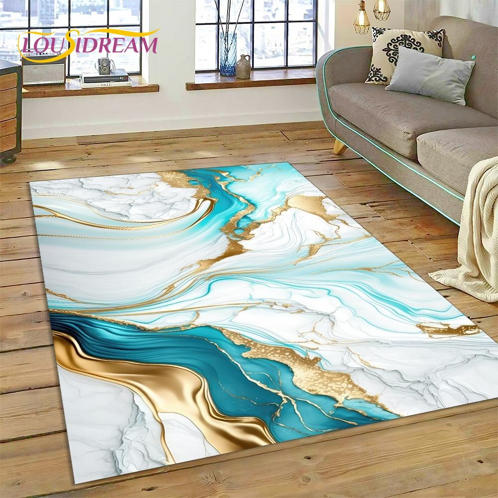3D Luxurious Green Gold  Colour Marble Dream Rug Carpet for Living Room Bedroom Home Decor,Non-slip Decoration for Sofa Doormat