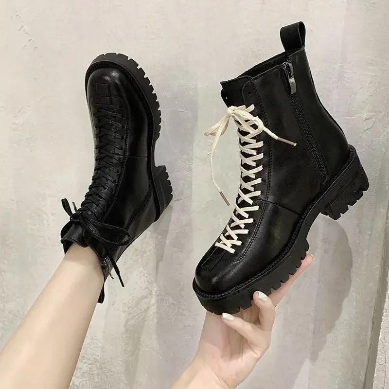 Fashion Booties Trend 2024 Ankle Boots for Women Black Platform Chunky Woman Short Shoes Large Size Warm Fashion Sale Footwear Pu Winter