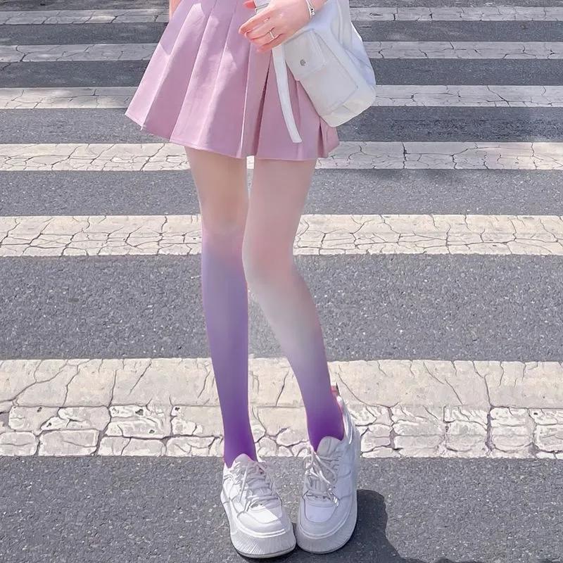 JK Girls Summer Thin Fashion Gradient Color Pantyhose Tight Female Candy Color TIghts Cute Panty-hose Lolita Stockings Womens