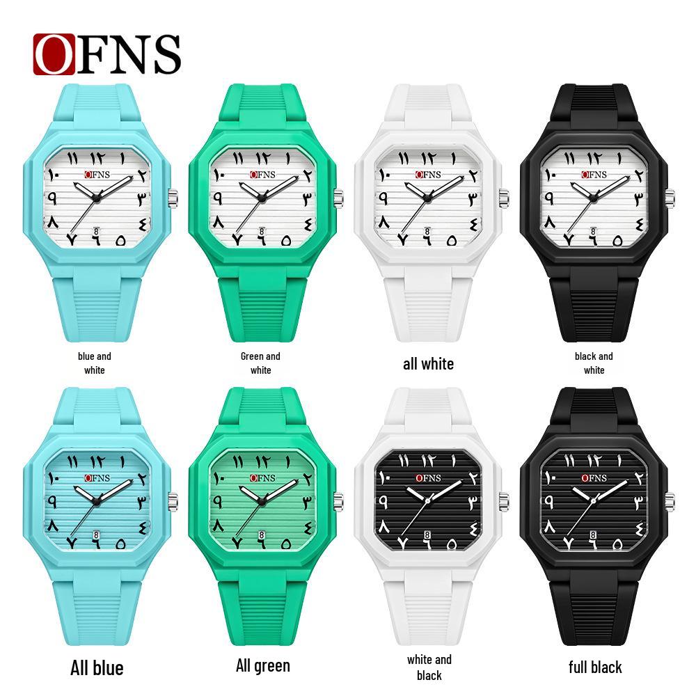 OFNS Quartz Watch: Student Style, Calendar, Square Dial, Arabic Numerals, Luminous, Waterproof, Middle Eastern Bestseller