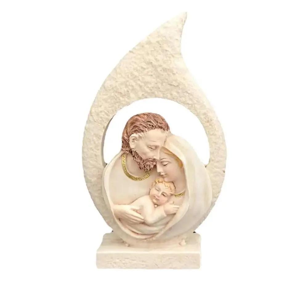 Creative Exquisite Sacred Hearts Statue Painted Crafts Holy Family Figurine Handmade Resin Nativity Ornaments Christmas Gift