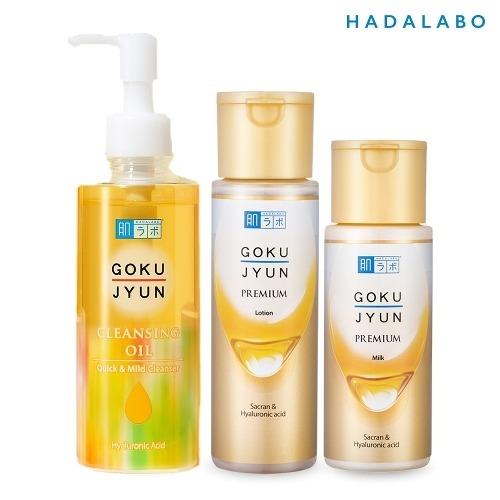 HADALABO GOKUJUN Premium Lotion 170ml + Milk 140ml + Oil Cleansing 200ml _637365