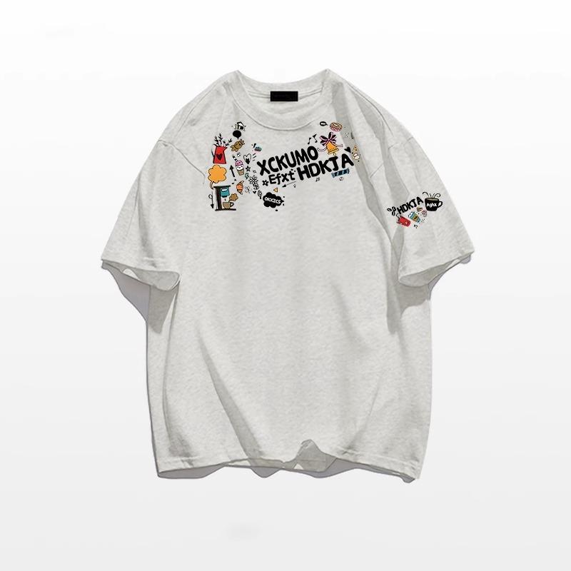 2025 Sommer lustiges Cartoon Buchstaben Print T-Shirt für Frauen Kleidung Harajuku Oversized T-Shirt hohe Qualität 200G 100% Baumwolle T-Shirt weiß Y2k Tops