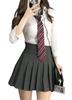 QOOLY High School Girl Uniform Set Long Size Perfect for Party Amusement and Cultural 3-Piece (Grey, Sleeves, M) - Halloween, Outfits, Parks,
