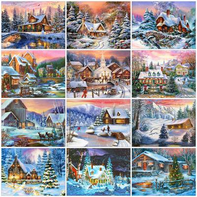 Full Drill Diamond Mosaic House 5D Diamond Embroidery Painting Landscape Winter Personalized Gift Christmas Decoration