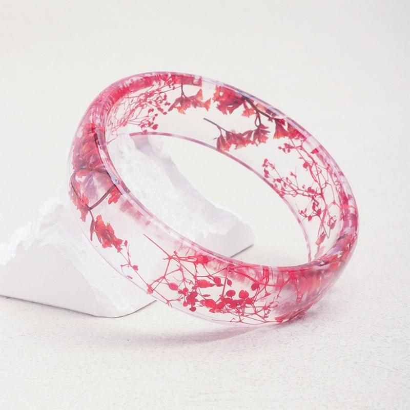 Elegant Resin Bangle With Preserved Flowers Comfortable Dried Flower Wristband For Women Fashion Jewelry Gift