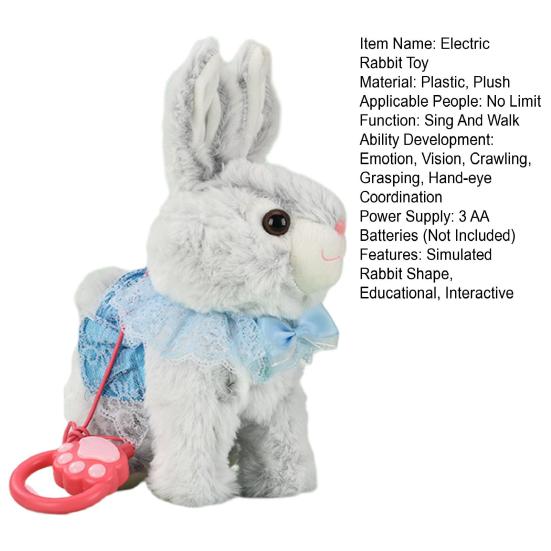 Electric Plush Rabbit Toy with Leash Singing Walking Bunny Plushie Toddlers Boys Girls Interactive Simulation Stuffed Animal Toy