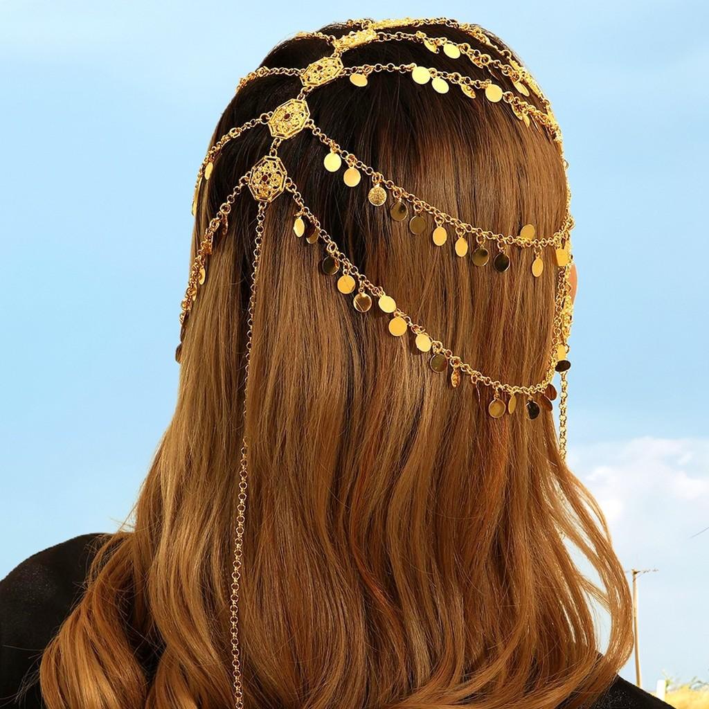 Eastern Middle Inspired Head Chain With Multilayer Circles For Women Occasion