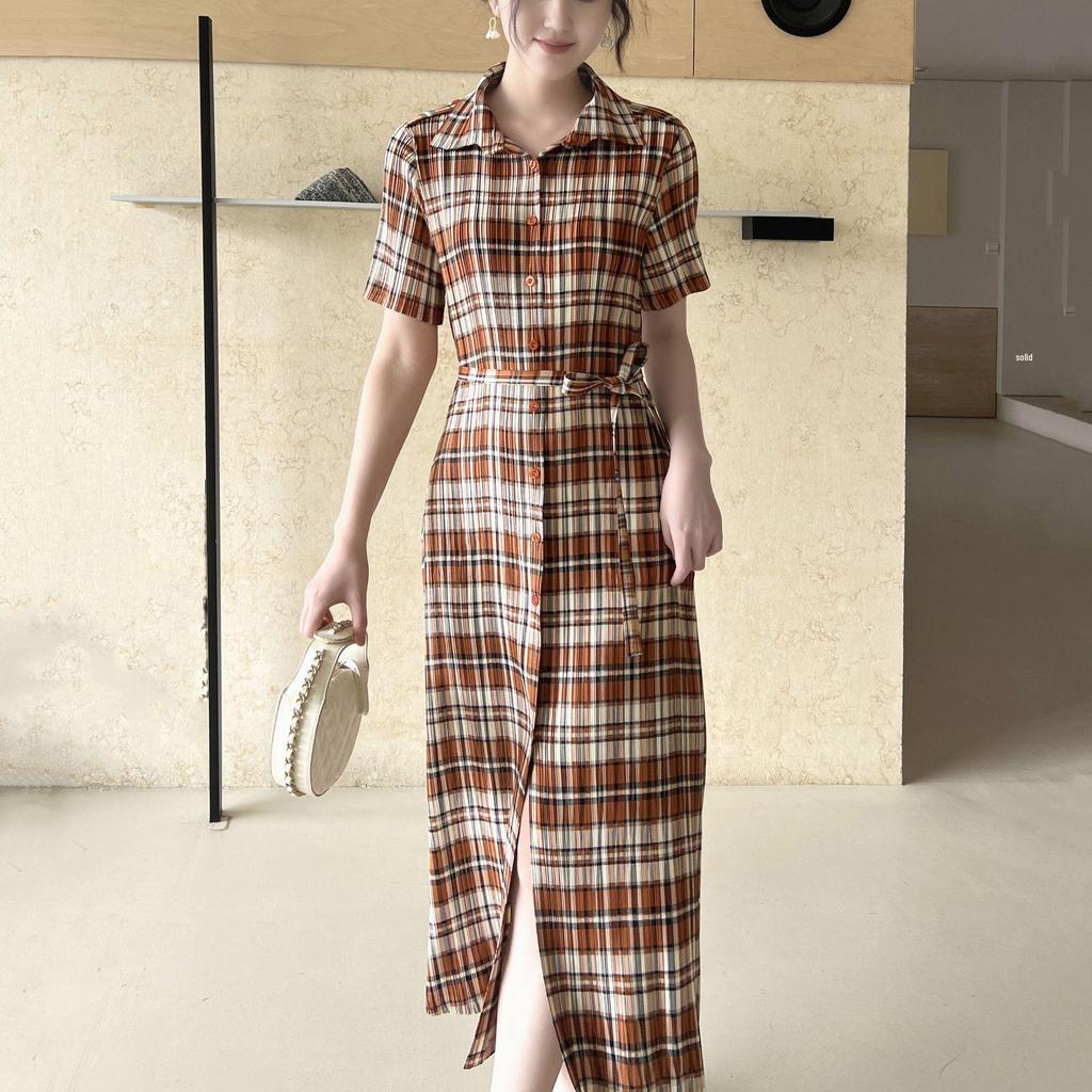 Miyake High-End 2026 Summer Plaid Pleated Dress - Trendy Retro Casual Fashion