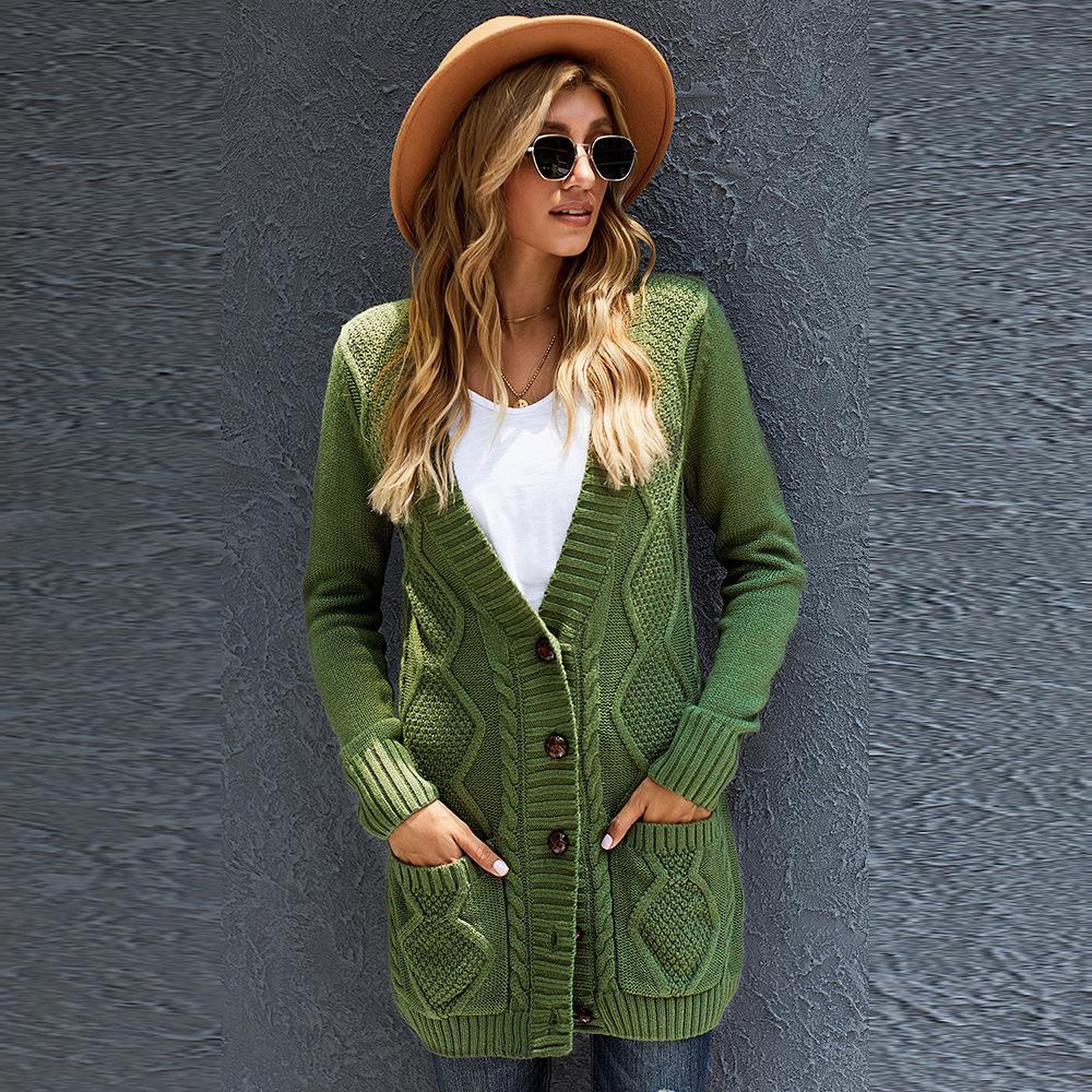Autumn/Winter V-Neck Single-Breasted Long Cardigan for Women - European American Knitwear