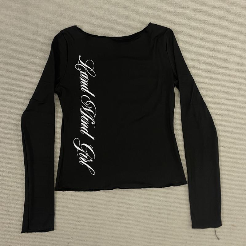 Y2K Spring and Autumn slim fit sexy round neck women's printed gothic style spicy girl long sleeved top