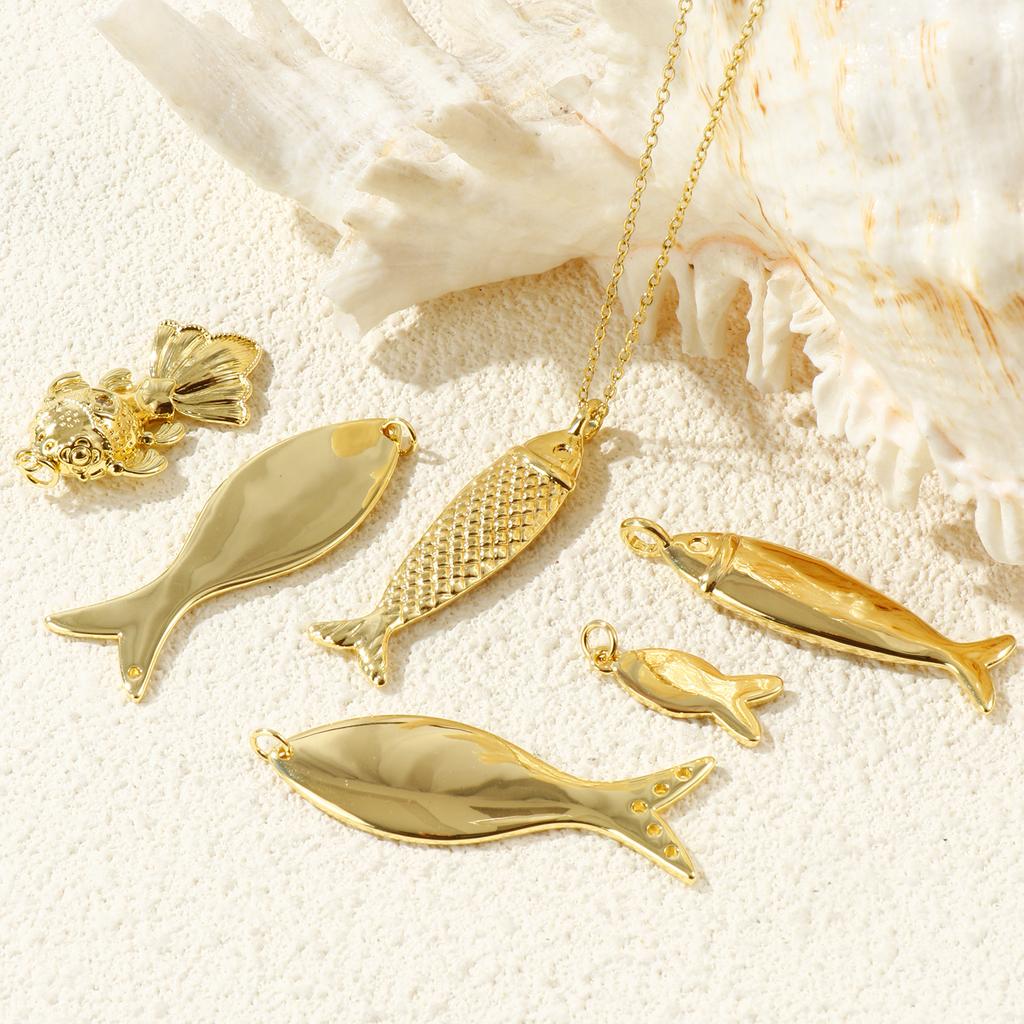 1 Piece Brass Ocean Jewelry Charms 18K Gold Plated Fish Animal Goldfish Pendants For DIY Necklace Jewelry Making Findings