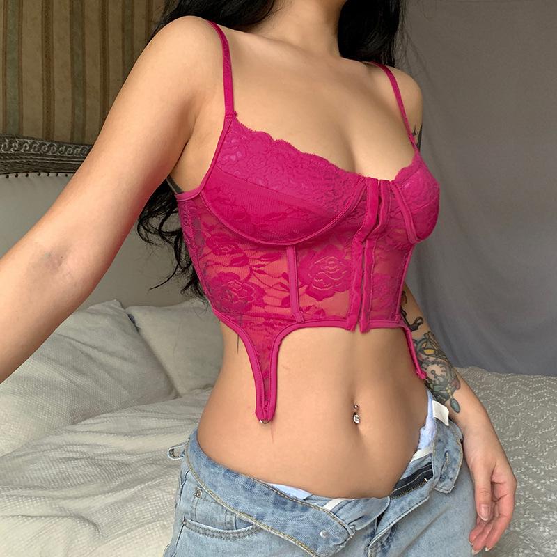 

Сексуальный кружевной топ-камезоль с перекрещенными бретелями и открытой спиной L