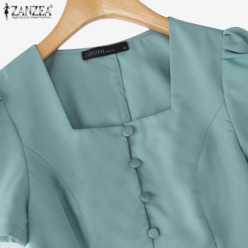ZANZEA Women Summer Square Collar Casual Short Sleeve Slim Blouse