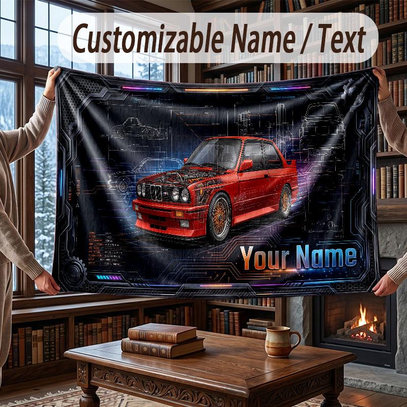 Truck Car Theme Throw Blanket Custom Name Text Personalized Blanket Soft Cozy Blanket for Home Sofa Bed