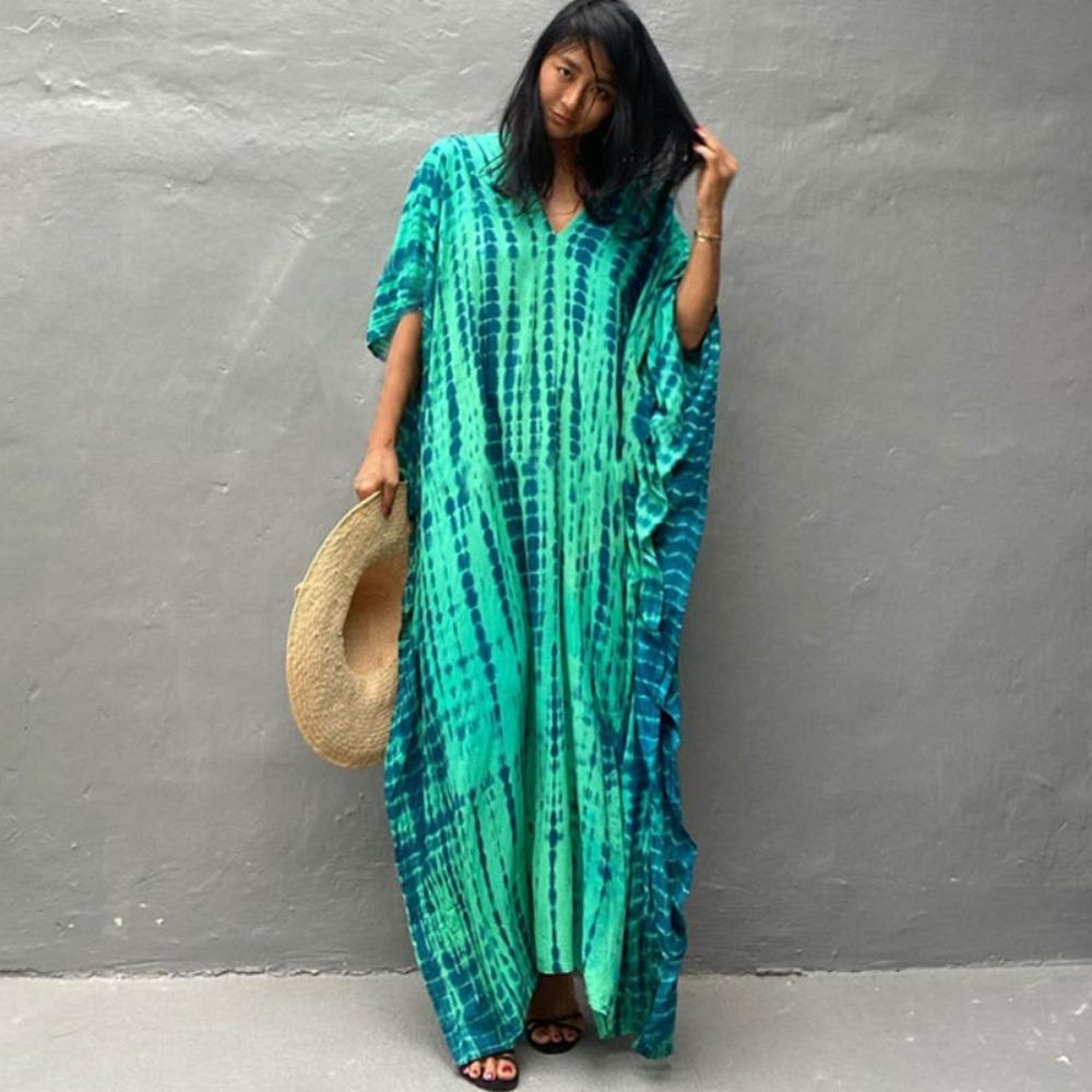 Ramadan-Boho-Kaftan-Kleid in Übergröße für Damen, golden besticktes Maxi-Überzugskleid mit Fledermausärmeln und eingekerbtem Ausschnitt