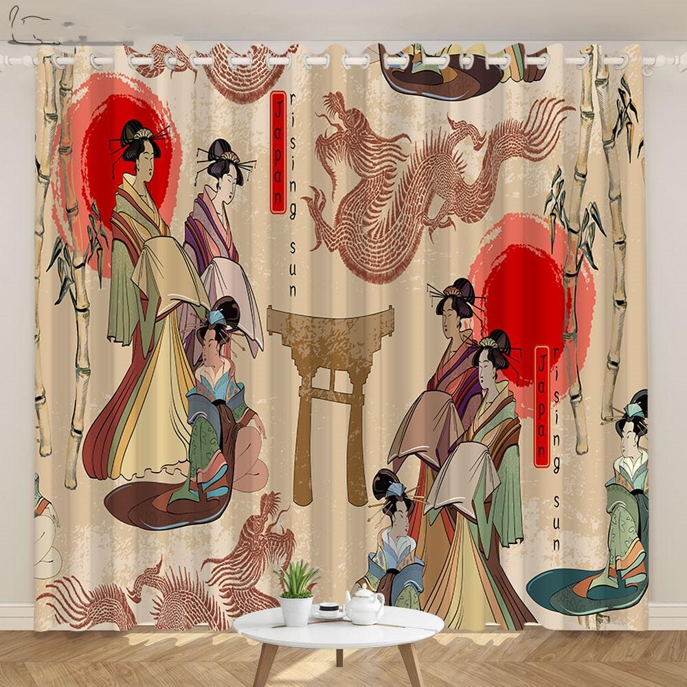 2Panels Custom Crane Curtain New Chinese Living Room Japanese Curtain Restaurant Curtain Japanese Geisha Curtain cortinas