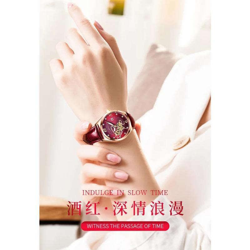 UTHAI Women's Watch Elegant Light Luxury Red Leather Love Waterproof Calendar Ladies Fashion Quartz Watches Valentine's Day Gift
