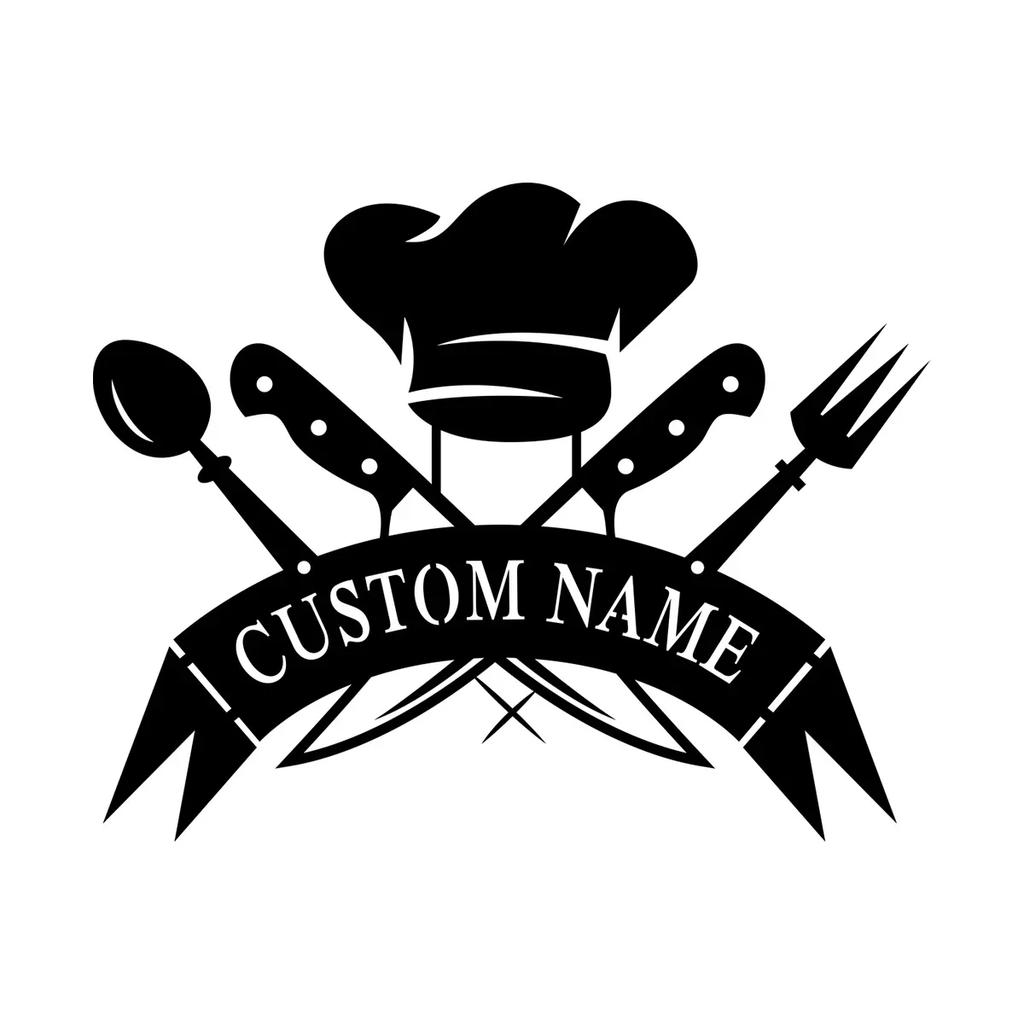 Custom Metal Chef Hat Wall Art, Personalized Kitchen Name Sign Decor