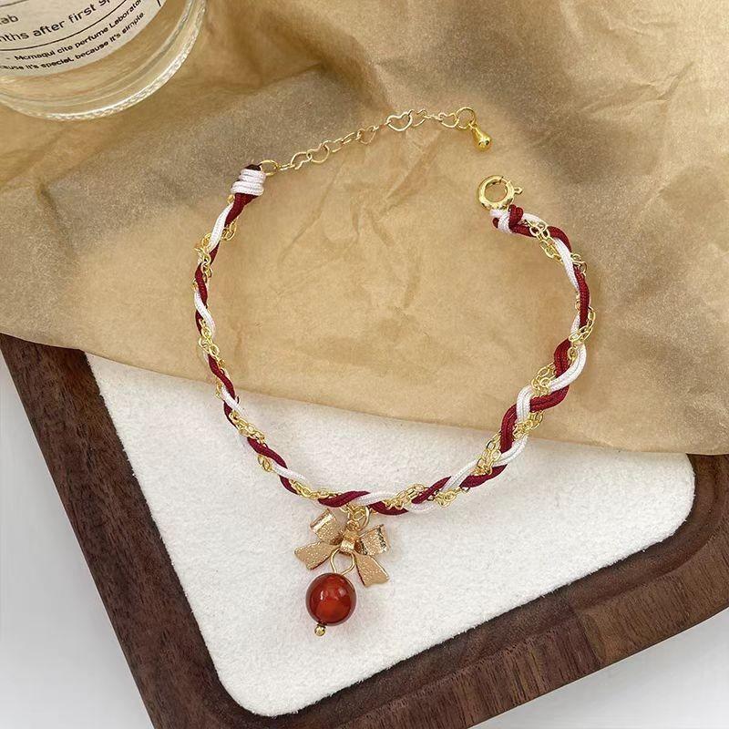 White Unique Red And Green Bow Knot Fashion Bracelet For Women Perfect For Gifts Travel