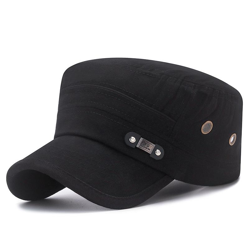 

Korean Style Men s All-Season Pure Cotton Breathable FS Logo Flat Top Sun Hat Adjustable чорний