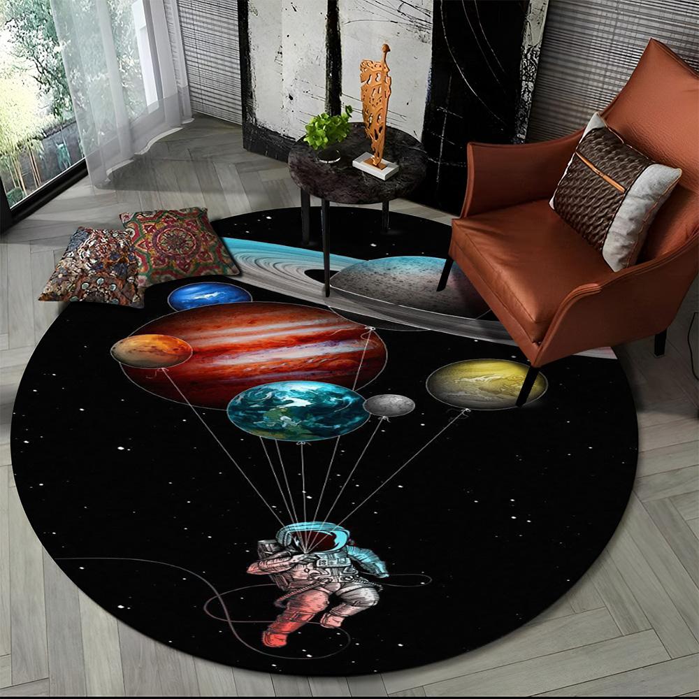 3D Astronaut Space Cartoon Round Carpet Rug for Living Room Bedroom Child Playroom Chair Decor,Pet Area Rug Non-slip Floor Mat