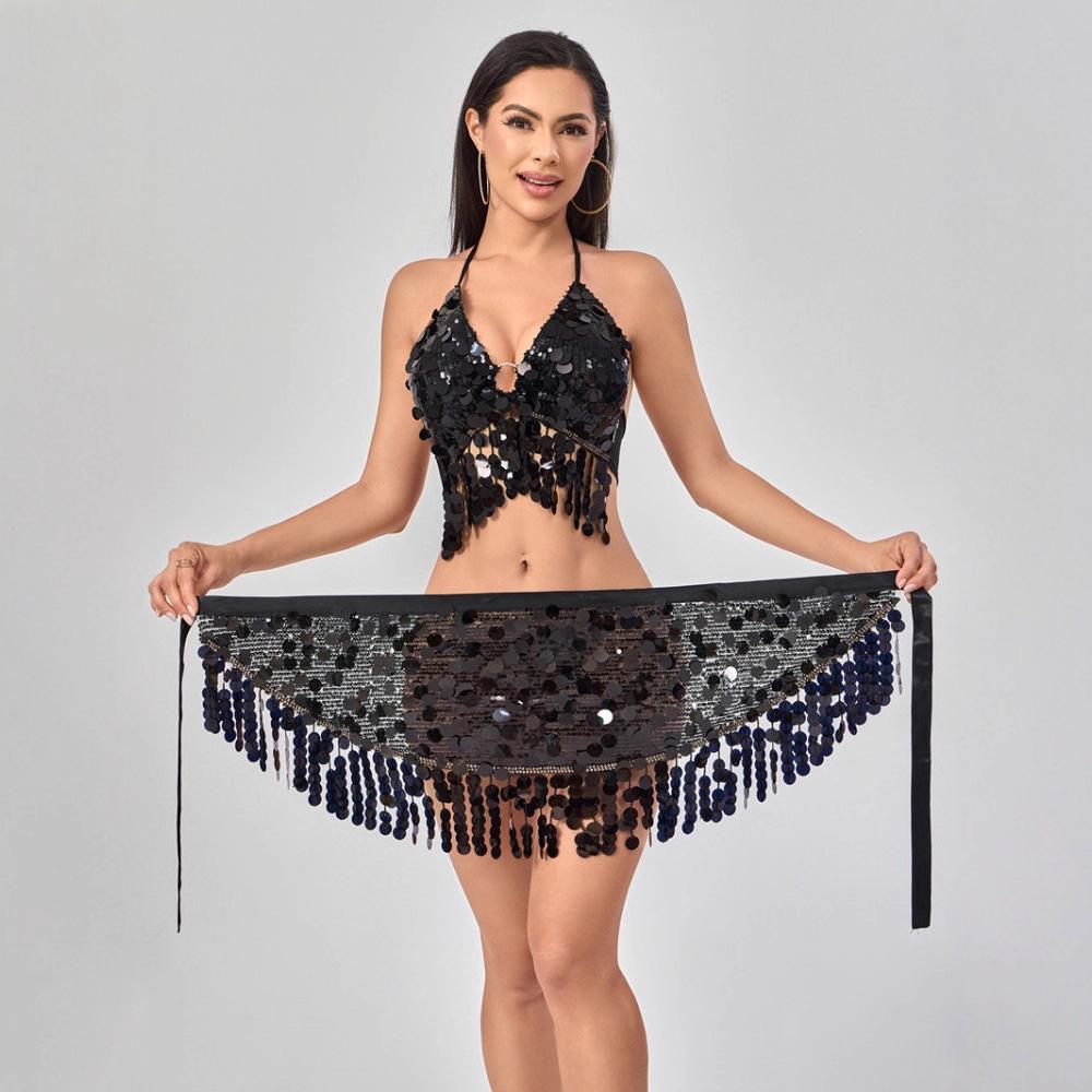 Sequin Tassel Belly Dance Hip Scarf & Waist Chain Set