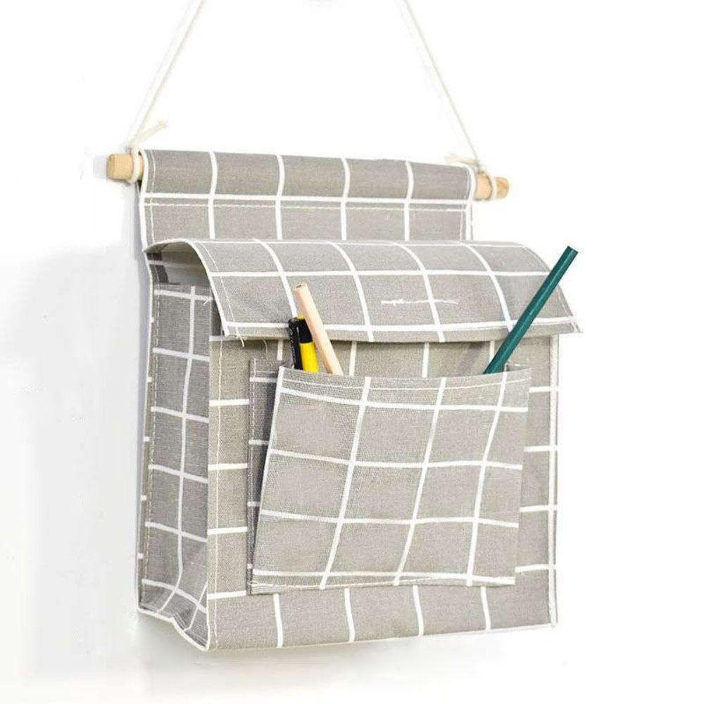 Plaid Sundries Storage Pouches Wall Mounted Bedside Organizer Wall Hanging Bag  Bed Side