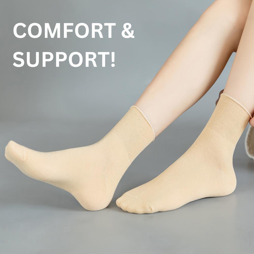 5 Pairs of Women'S Diabetic Socks, Non-Binding, Seamless Toe, Reinforced Heel, Knit Fabric with Cotton, Polyester, Spandex - Comfortable & Stretchable