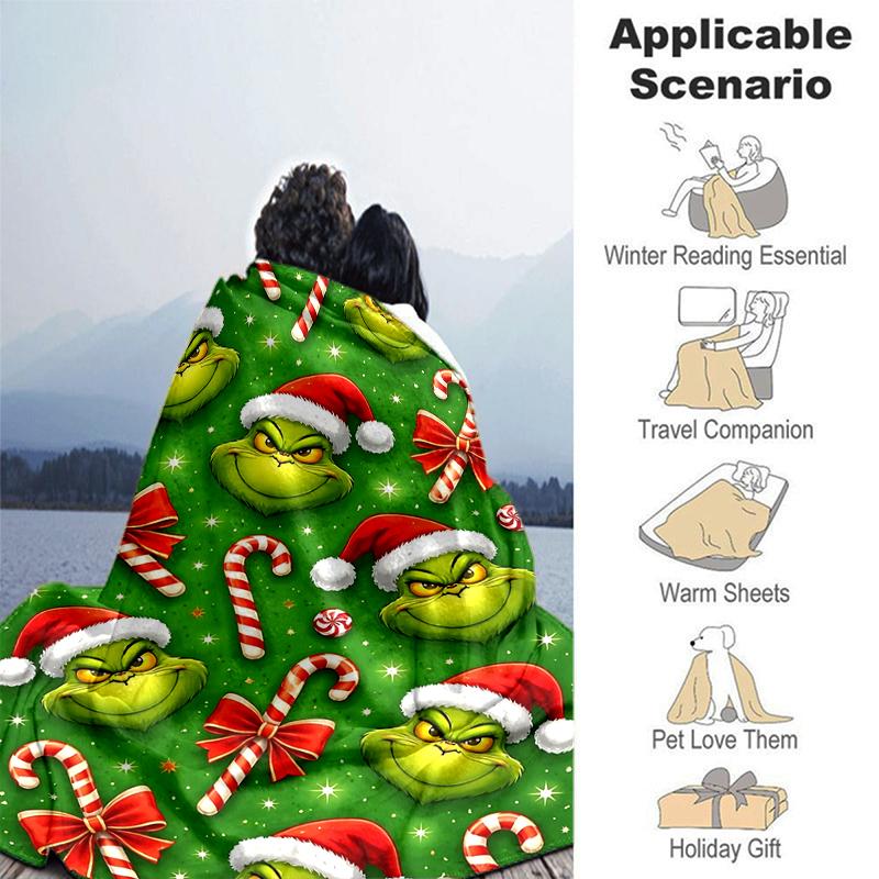1Pc Grinch Christmas Blanket Soft And Comfortable Casual Warm Camping Travel Christmas Halloween Gift M921616