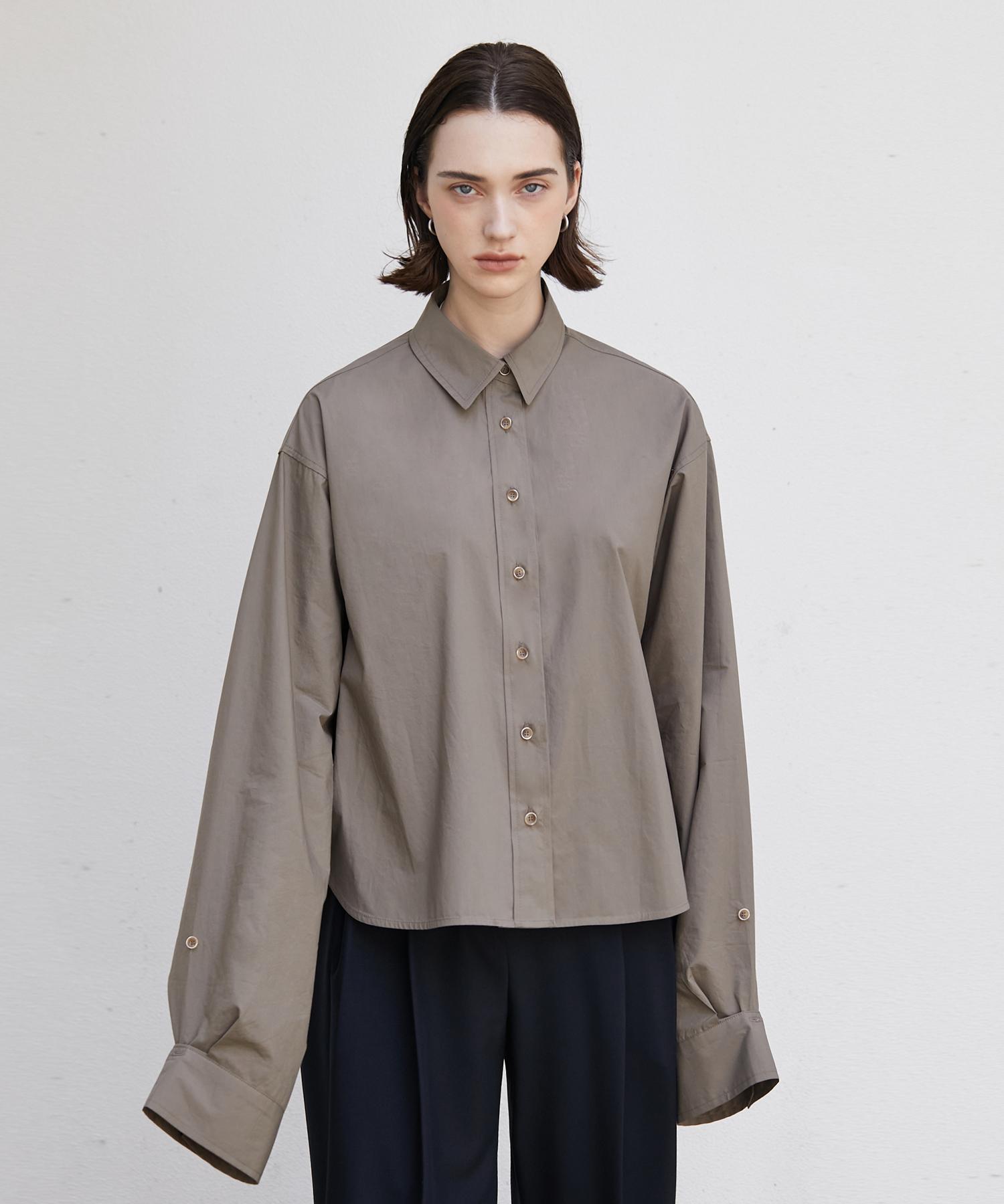 A Leaf Button Sleeve Crop Shirt_Mocha