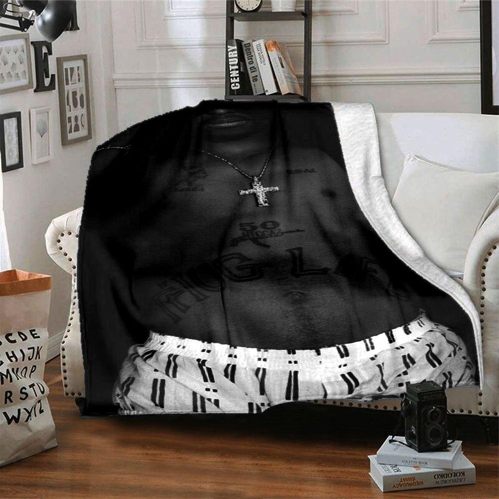 1 Stück 2Pac Hip Hop Decke Weich Leicht Ganzjahres Mehrzweck Überwurf für Sofa, Bett, Büro & Picknicks, Französischer Stil mit Ikonischem Albumcover & Zitaten