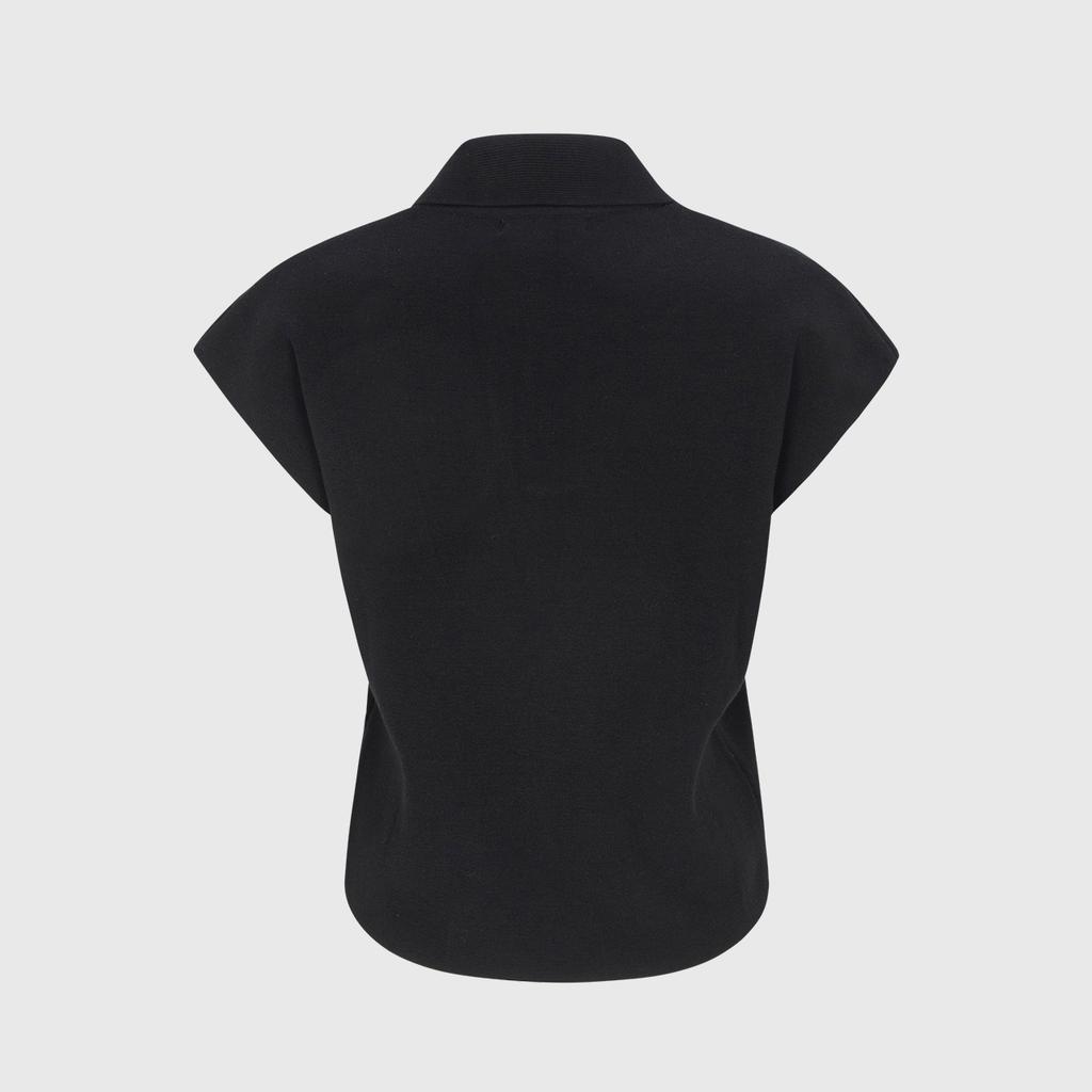 LIKK Collar Button-Up Knit Top T-Shirt (Black)_L4B1-Nb13K