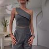 2024 Sommar Europeisk & Amerikansk Enfärgad Ärmlös Multi-Bär Croppad Topp och Högmidjad Långbyxset
