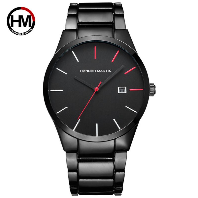 HannahMartin Men's Waterproof Watch fashion Silver Stainless Steel Belt Quartz Watch Large Dial
